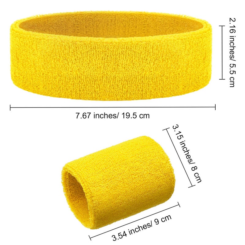 Bememo 6 Pcs Neon Sports Sweatbands Set Paris Sports Competitions Sweatbands 2 Headband 4 Wristbands Breathable Terry Cloth Athletic Bands for Basketball Tennis Costumes Cosplay(Neon Yellow) - Image 3